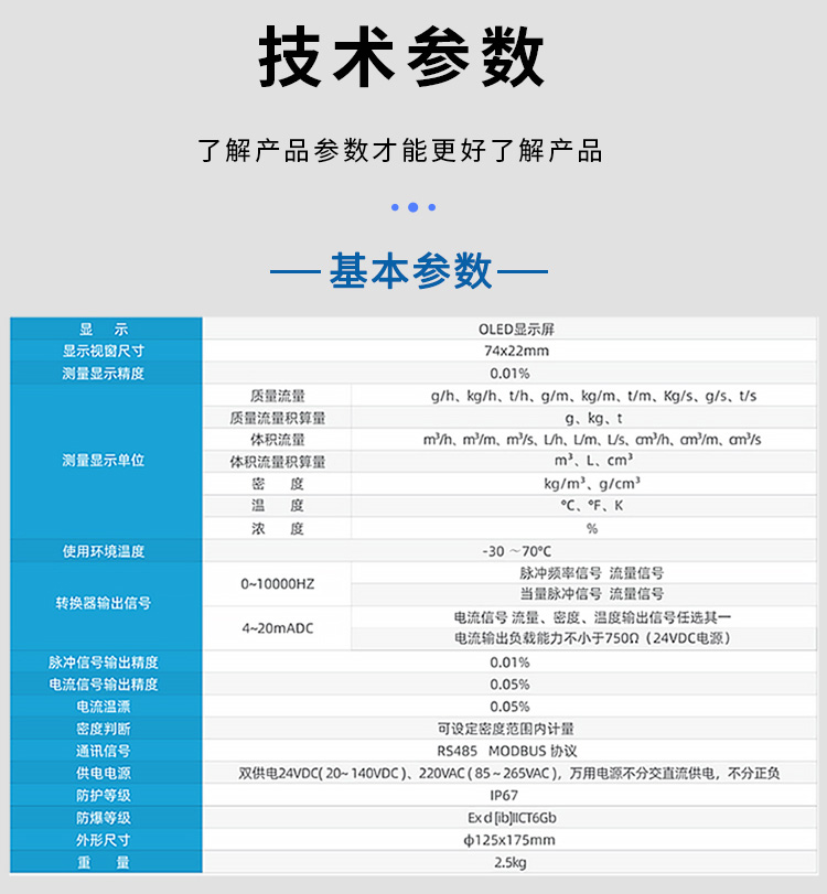 质量流量计技术参数